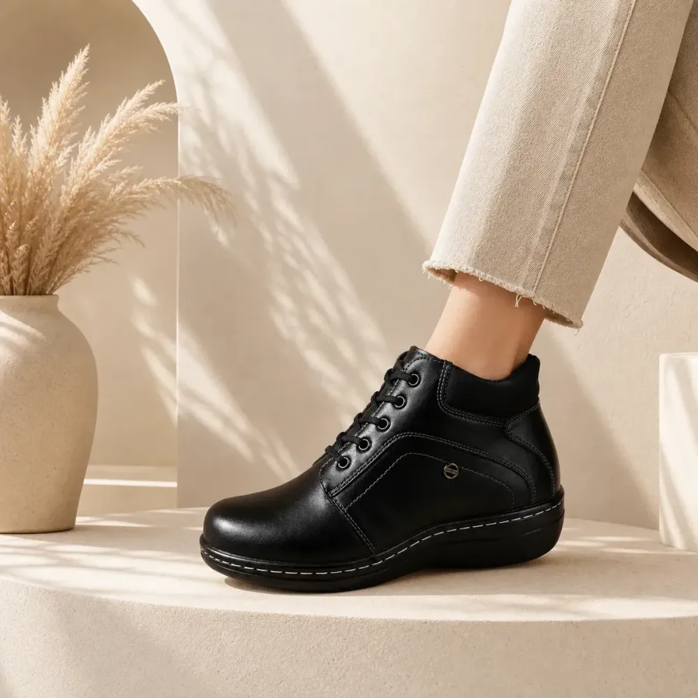 Women's black lace-up ankle boot